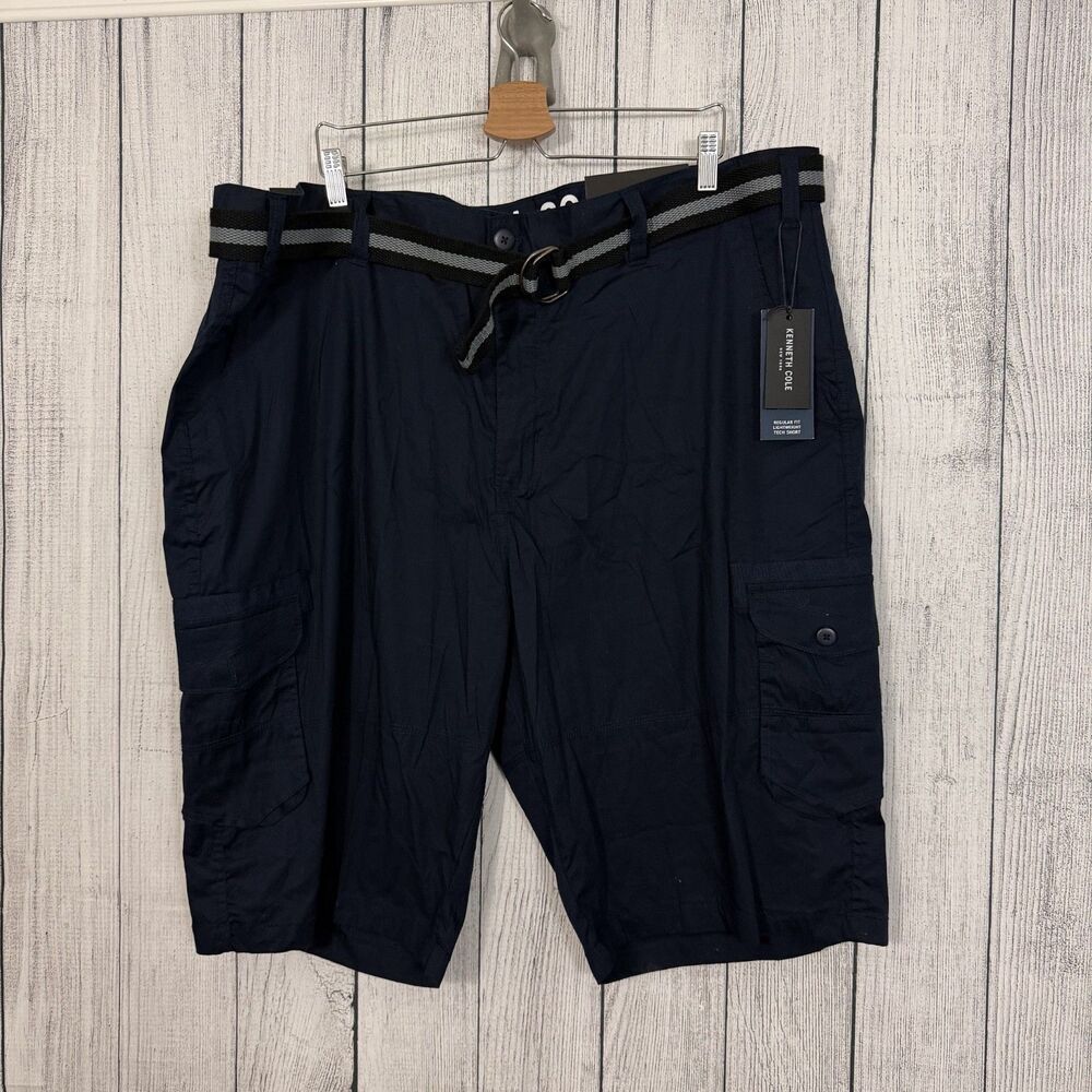 Kenneth Cole Men's W46 Navy Blue Regular Fit Lightweight Tech Cargo Shorts NWT